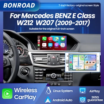 BONROAD Reproductor Multimedia con Pantalla Táctil de 7 Pulgadas, CarPlay Inalámbrico, Estilo Original para Auto, Android Auto para Mercedes Benz Clase E W212 S212 W207 A207 C207 2009-2016, Pantalla de Navegación 1