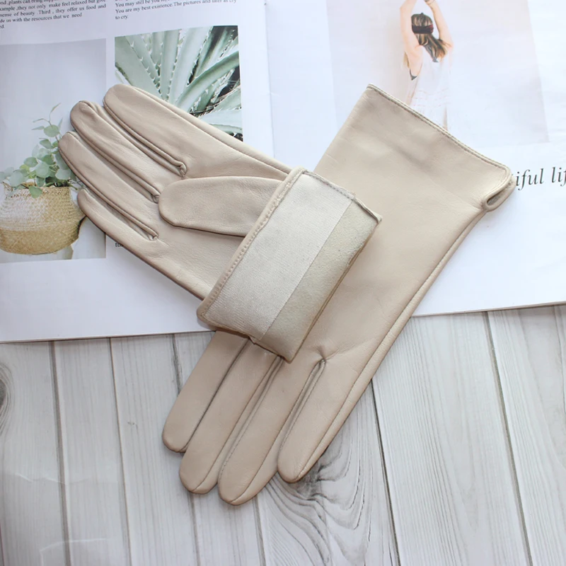 New Leather Gloves Women's Sheepskin Touch Screen Unlined Thin Fashion All-Match Solid Color Riding and Driving Gloves