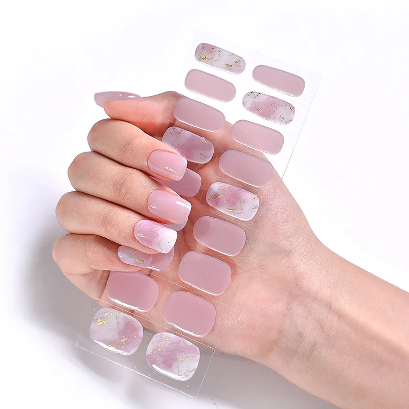 

1 Sheet Semi-Cured Gel Nail Patch Pink Tulip Flower Adhesive Sliders Long Lasting Full Cover Gel Nail Stcikers Harden in UV Lamp