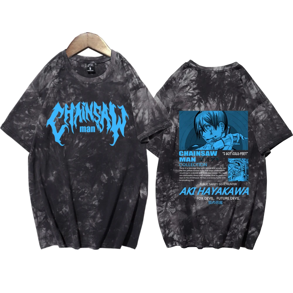 

Chainsaw Man Aki Hayakawa Tie Dye Shirts Round Neck Short Sleeve Man Woman T-Shirt Anime Fans Gift