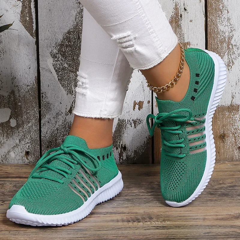 Lightweight Breathable Running Shoes for Women Non Slip Knitted Green Sneakers Woman Soft Sole Slip On Casual Flats Plus Size 43 women shoes casual shoes women sneakers women flats