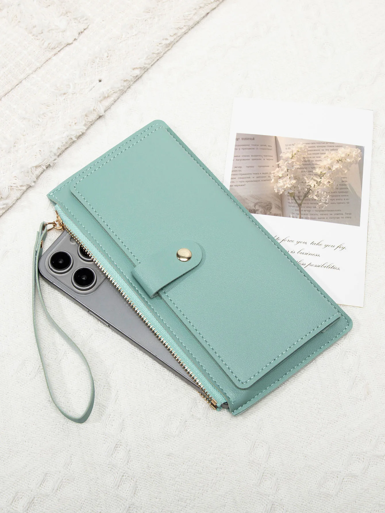 Schlichte und stilvolle Damen-Langkartenbörse, ultradünne Mini-Handtasche aus PU-Leder in Uni-Farbe, Damen-Kreditkartenhalter-Geldbörse – Detail 26