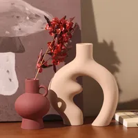 Circular Hollow Vase, Ceramic Donuts Flower Pot, Abstract Home Decoration Accessories, Interior Office Desktop Decor, Gift 2