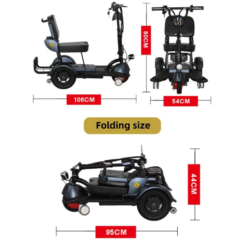 Mini Folding Electric Tricycle Adults For Women 48V 3 Wheeled Electric Scooter Foldable Portable For Long Travel With Basket
