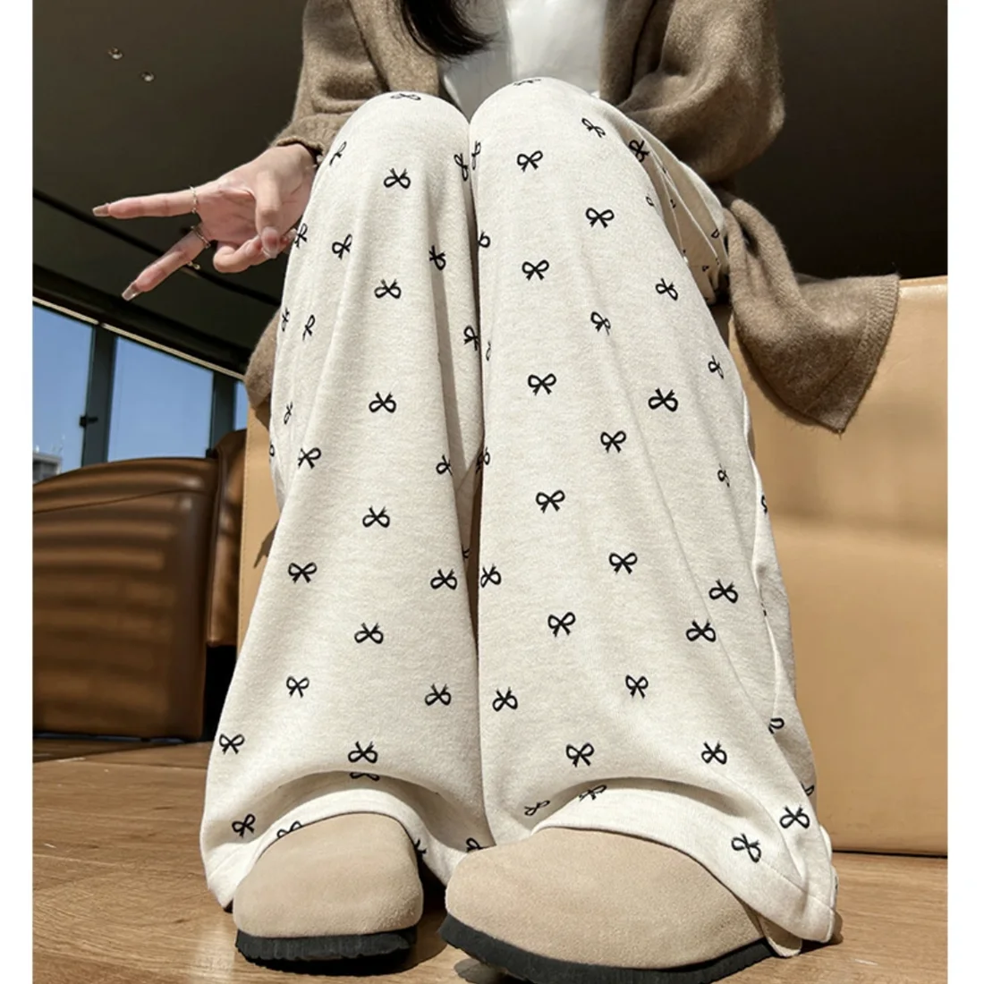 High Waist Versatile Wide Leg Pants Knot Glutinous Rice Autumn Winter 2024 Korean Sle Straight Cut Long Pants - Image 4