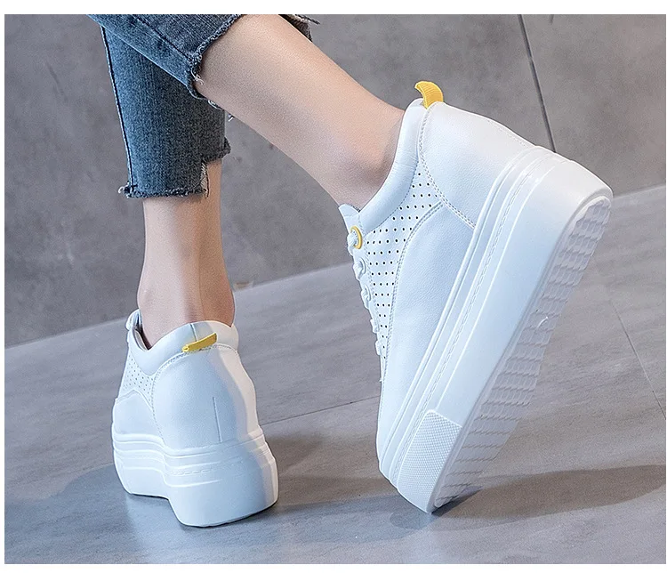 8cm Genuine Leather Women's Platform Wedge Sneakers - true deals club