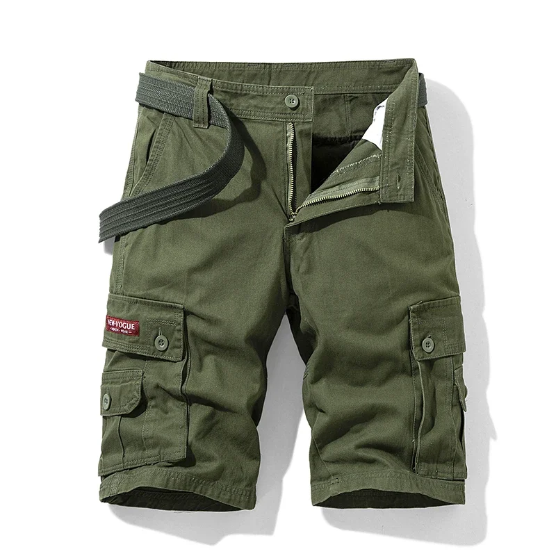Summer Cotton Cargo Shorts Men Outdoor Relaxed Fit Tactical Shorts with Pockets Solid Khaki Hiking Military Shorts Male