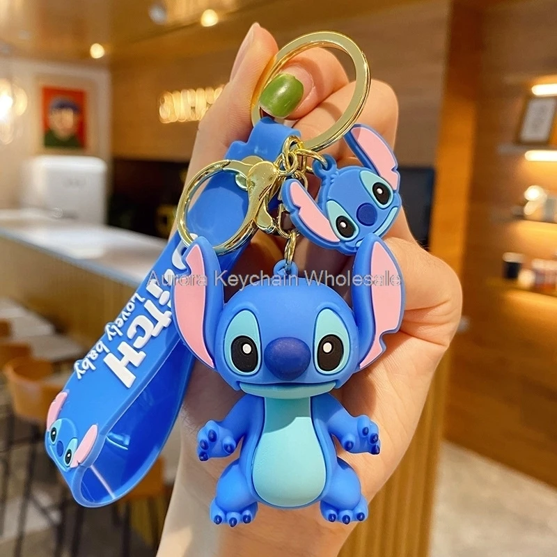 Anime Keychain Disney Mickey Mouse Minnie Lilo & Stitch Doll Keyring Ornament Car Pendant Kid Toys Gifts