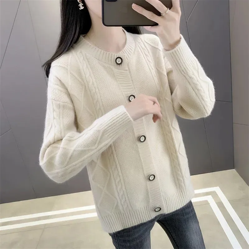 

Twist Sweater Knitted Cardigan Women Spring Autumn New Fashion Long sleeve O-Neck Short Loose Knitwear Clothes Female Tide G3041