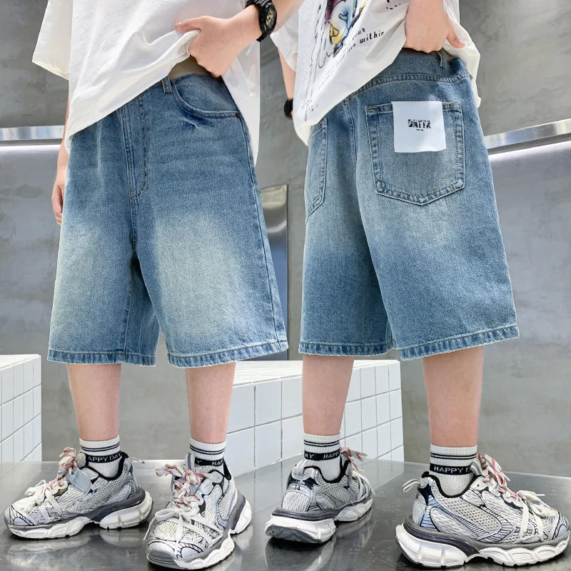 클래식 디자인 아동용 빈티지 블루 여름 데님 배기 반바지 (5세14세 남아용)