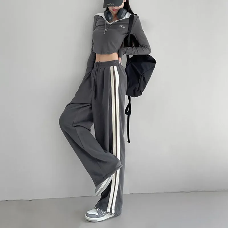 2023 Women Sweatpants Pants Summer Striped Loose Trousers Casual Sportwear High Waist Solid Baggy Pants Joggers Streetwear