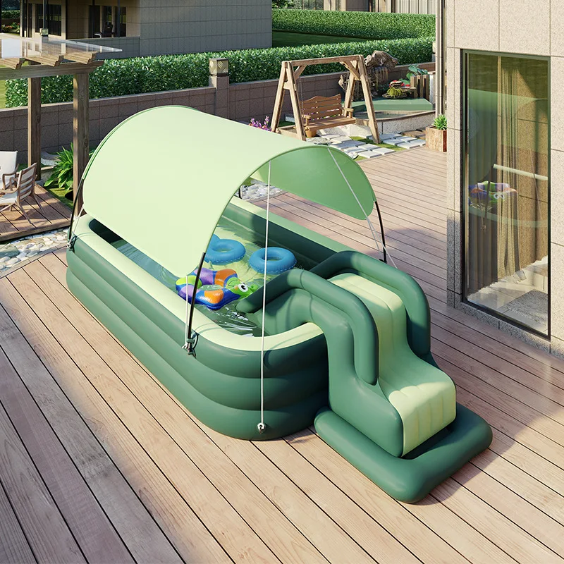  Inflatable Swimming Pool Thick Sunshade Shed Slide Swimming Pool Children's Adults Use Foldable Folding Send Air Pump