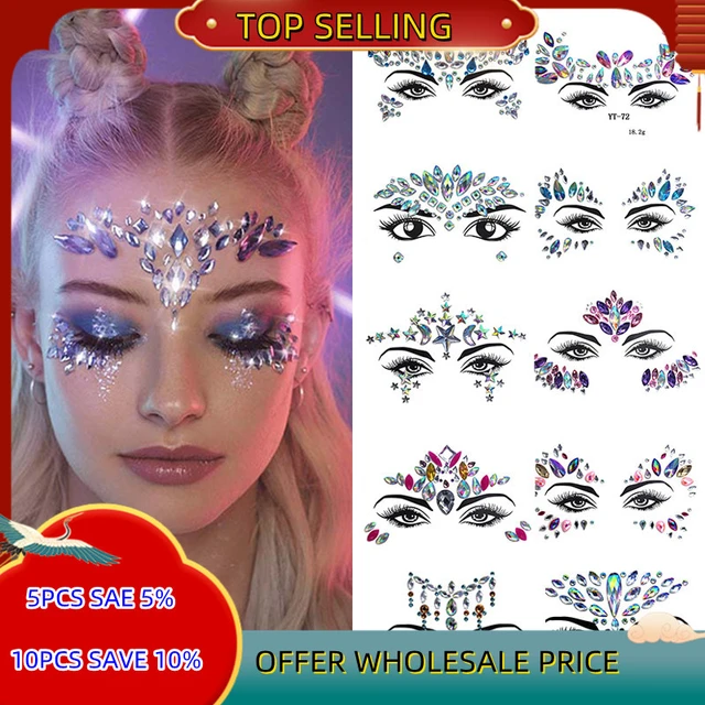 3d acryl glitter strass 3Temporärer sexy gesicht tattoo aufkleber 3d  kristall tattoo aufkleber party körper gesichts schmuck