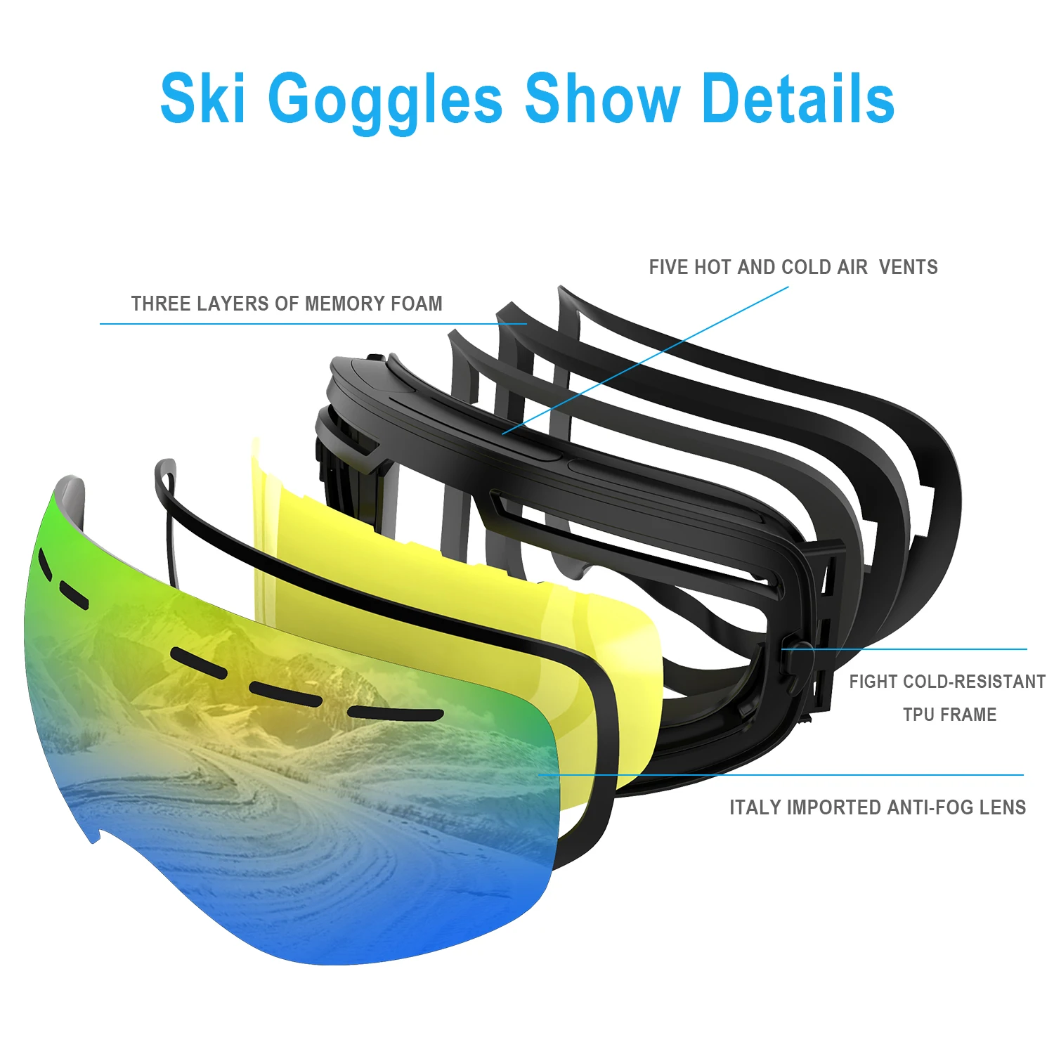 PHMAX-Lunettes de ski anti-buée à double couche pour hommes et