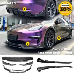 For Tesla Model 3 Y 2017- 2023 Body Kits Tunning Fast Aero Carbon Fiber Bumper Lip Rear Diffuser Spoiler Tuning Accessories