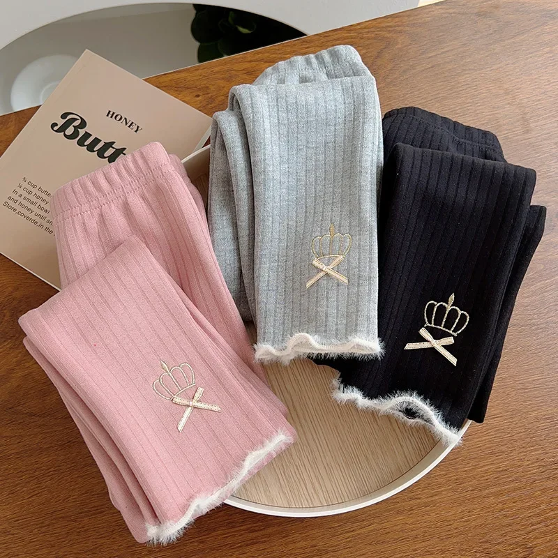 Girls' Korean Style Winter Tights - Fleece-Lined Ankle Pants, Thickened All-in-One Warm Leggings for Kids
