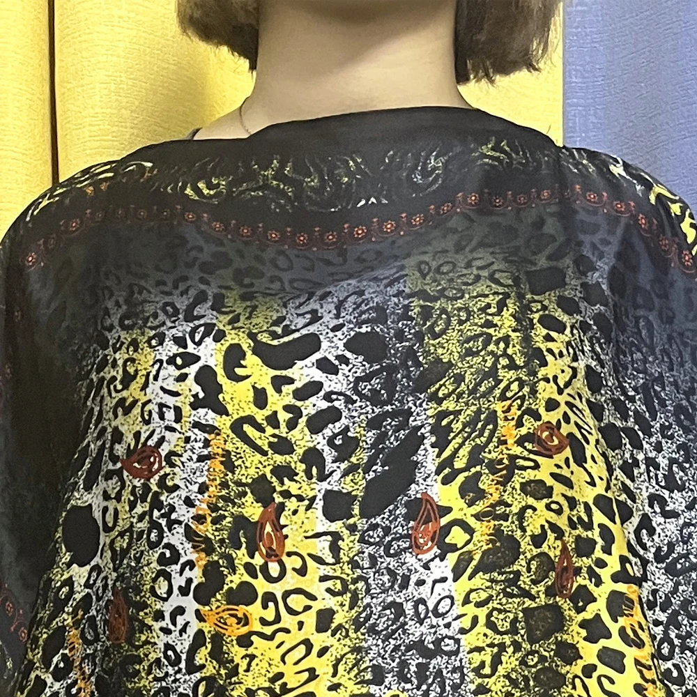 Muslim Summer Silk Abayas For Women Leopard Print Loose Femme Robe Fashion African Kanga Clothing Nigeria Kaftan With Turban