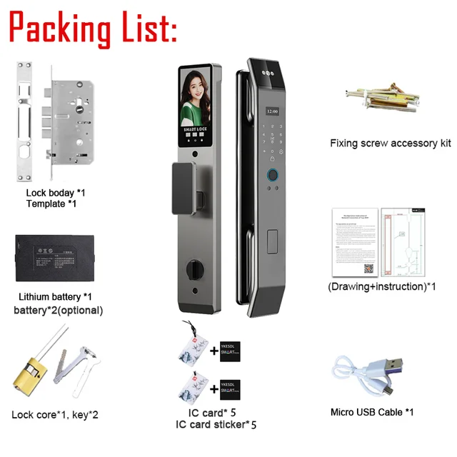 Tuya APP Smart Life APP Control Voice Intercom Smart Lock 3D Face Recognition Fingerprint Password Smart  Door Lock With Camera 5