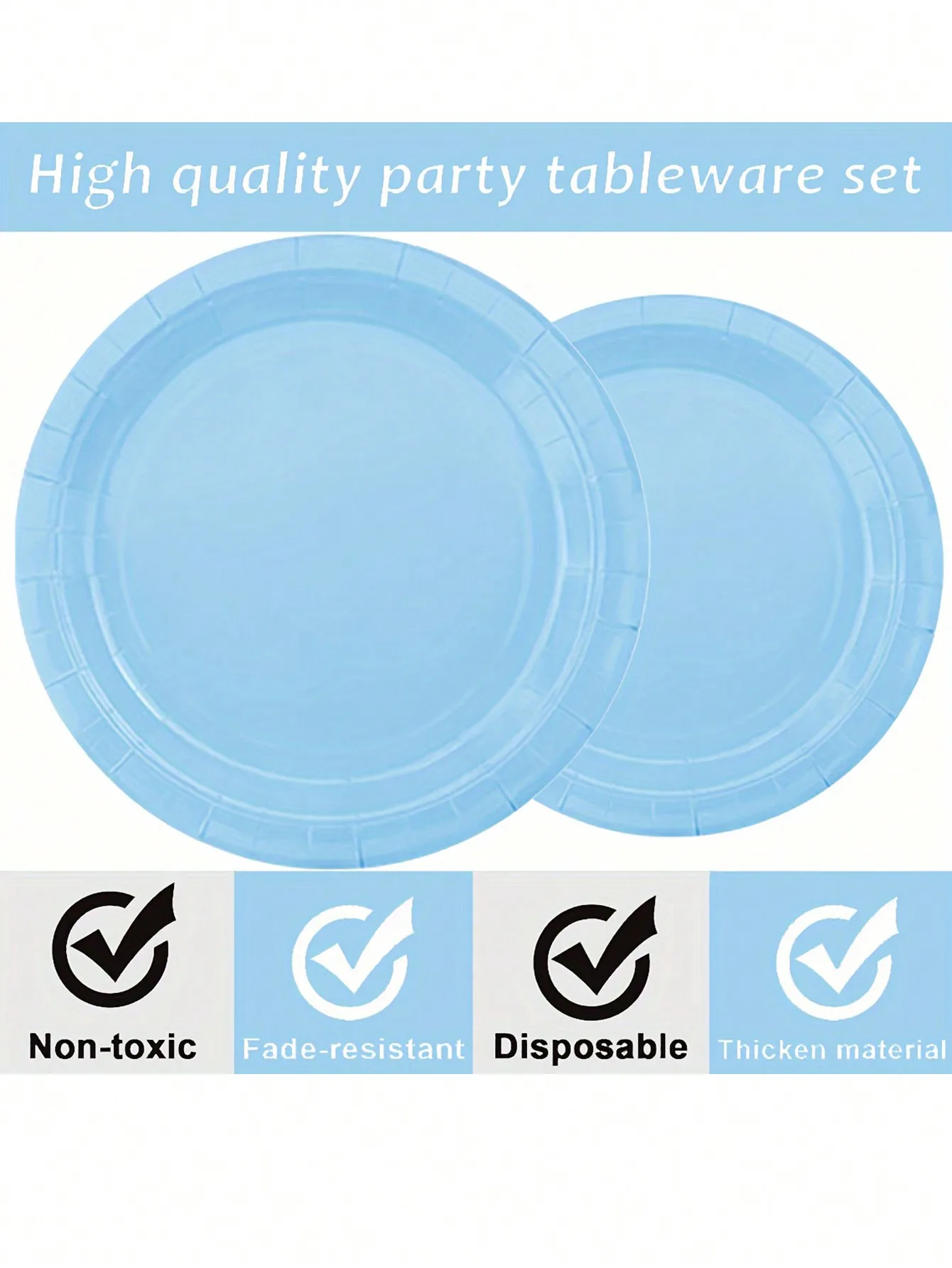 Sky Blue Party Supplies Set - Disposable Plates Spoons Forks Knives