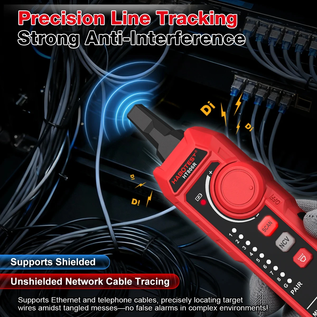 HABOTEST HT806TR 멀티미터 라인 파인더 2-in-1 네트워크 테스팅 지능형 디지털 고정밀 안티버닝 범용 미터
