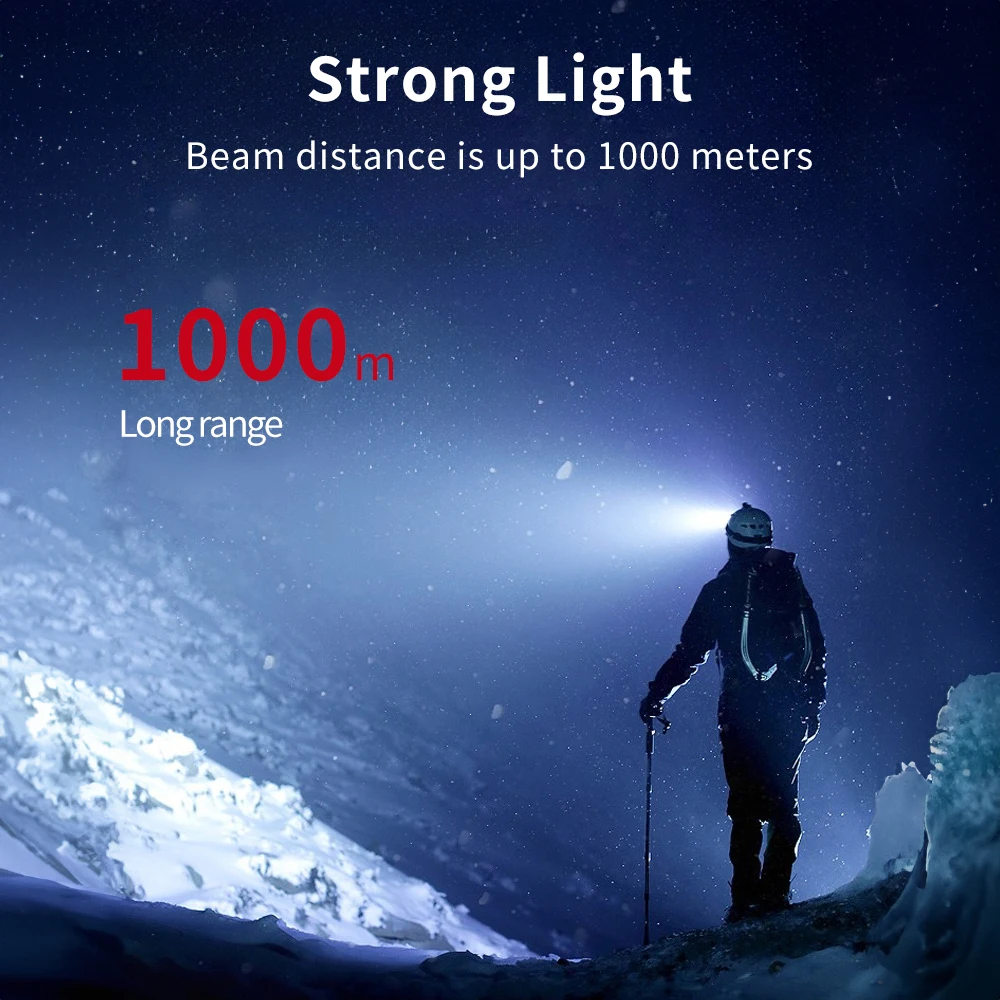 7800mAh 충전식 LED 헤드라이트, YN-7735S, 3가지 조명 모드 작업, 야외 활동, 캠핑, 낚시를 위한 10-30시간 배터리 수명