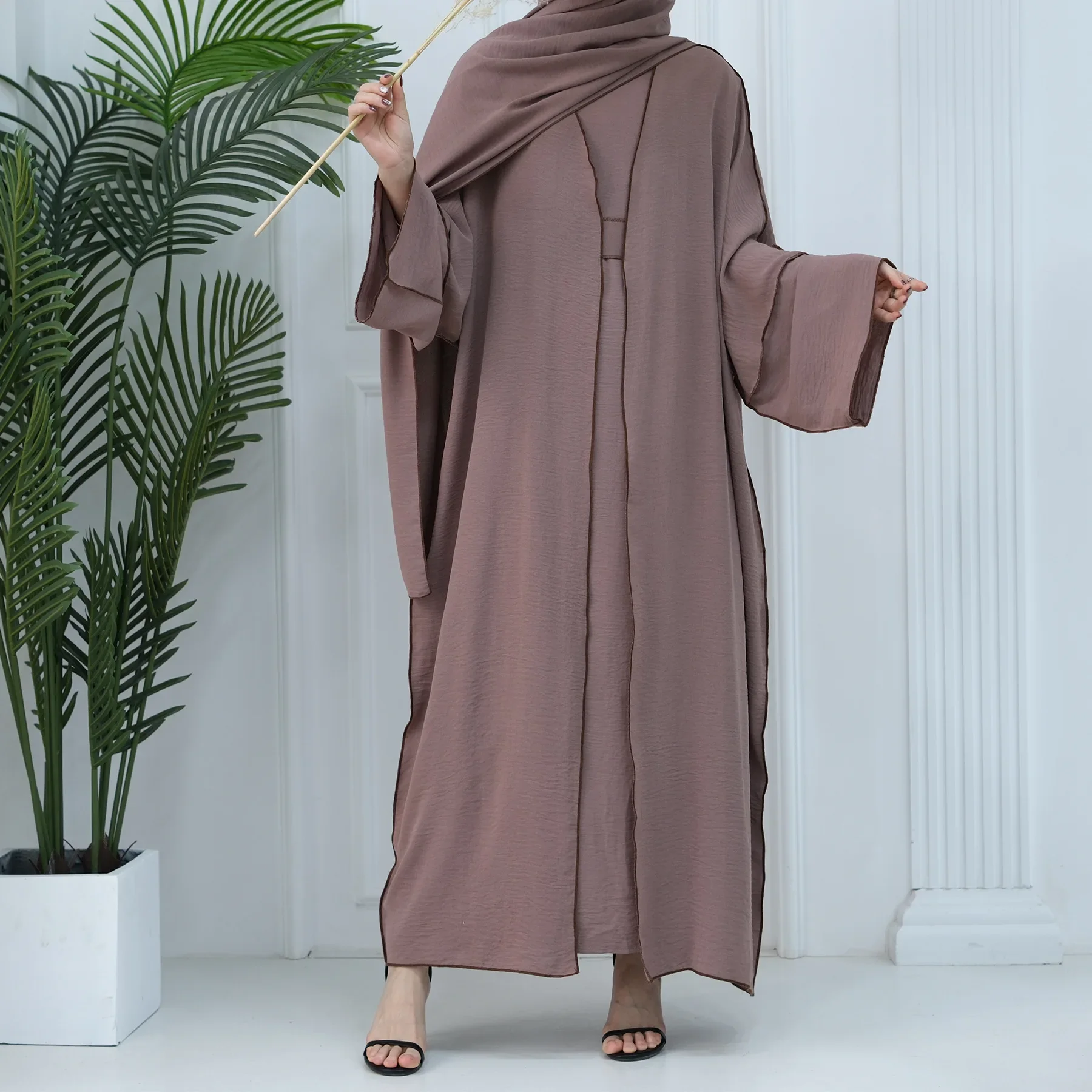 3 Piece Abaya Kimono Set and Hijab Matching Muslim Sets Abayas for Women Dubai Luxury Turkey Inner Dress Islamic Clothing Jilbab