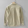 #4473 Cargo Shirts Men Turn-down Collar Solid Color 100%Cotton Men's Shirts Long Sleeve Loose Outerwear Streetwear Shirts Daily 2