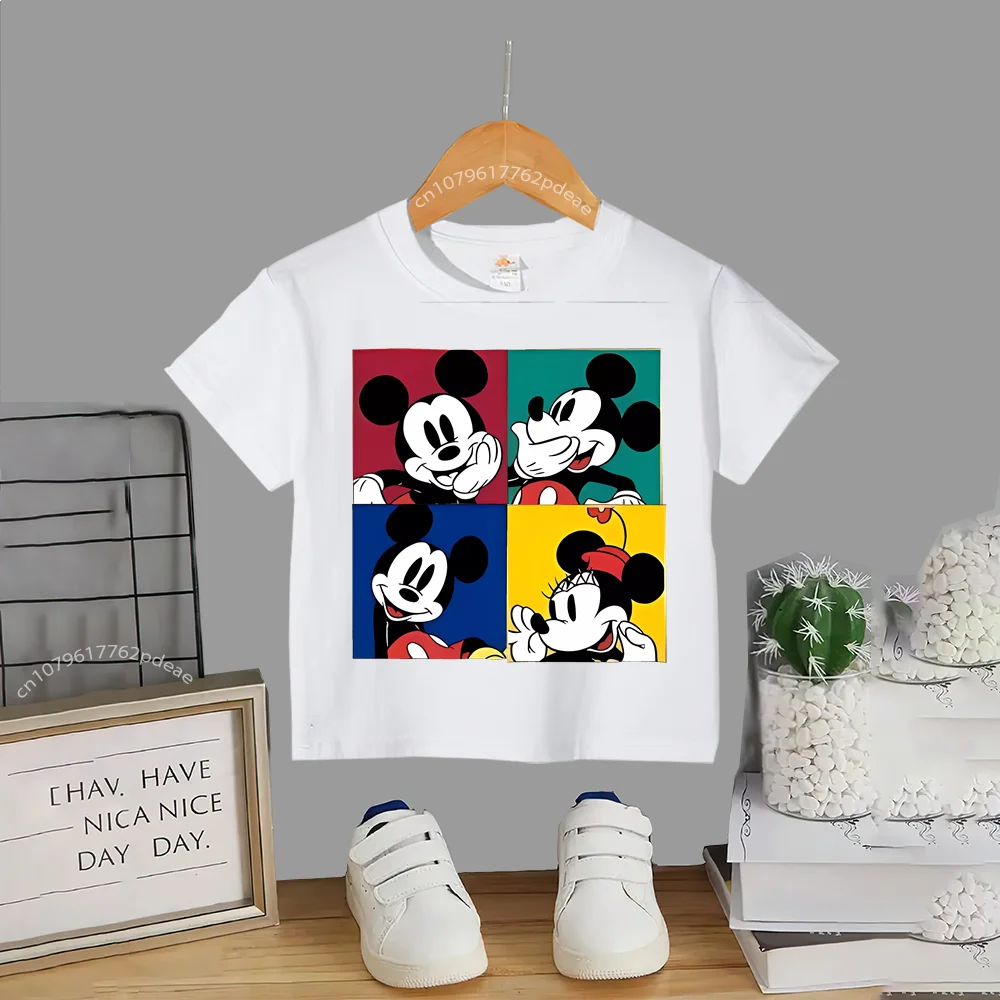 Disney Street Teen 100% Cotton T-shirt Kids Cartoon Mickey Outdoor Comfortable Casual crew neck T-shirt Boys Girls short sleeve 4