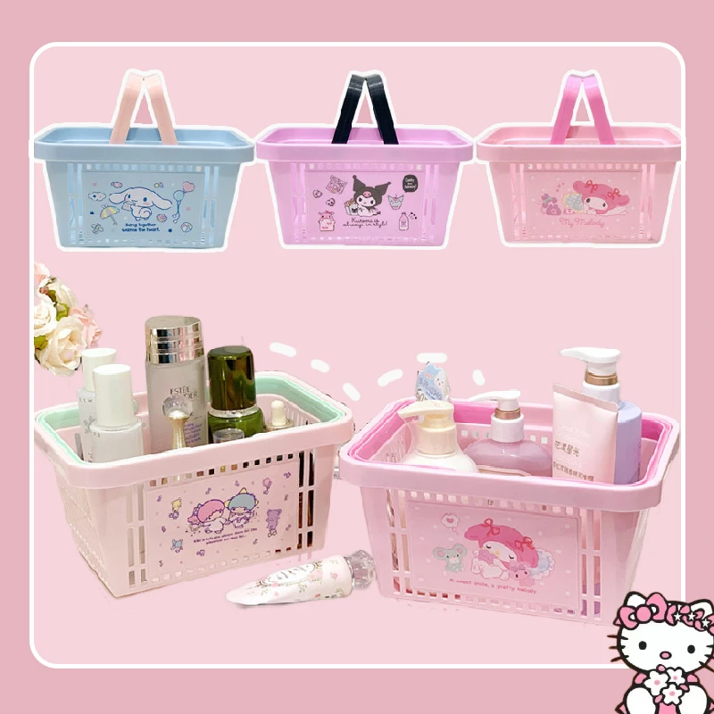 Sanrios Kuromi Hello Kitty Cartoon Storage Box Kawaii Portable Basket Storage Box Anime