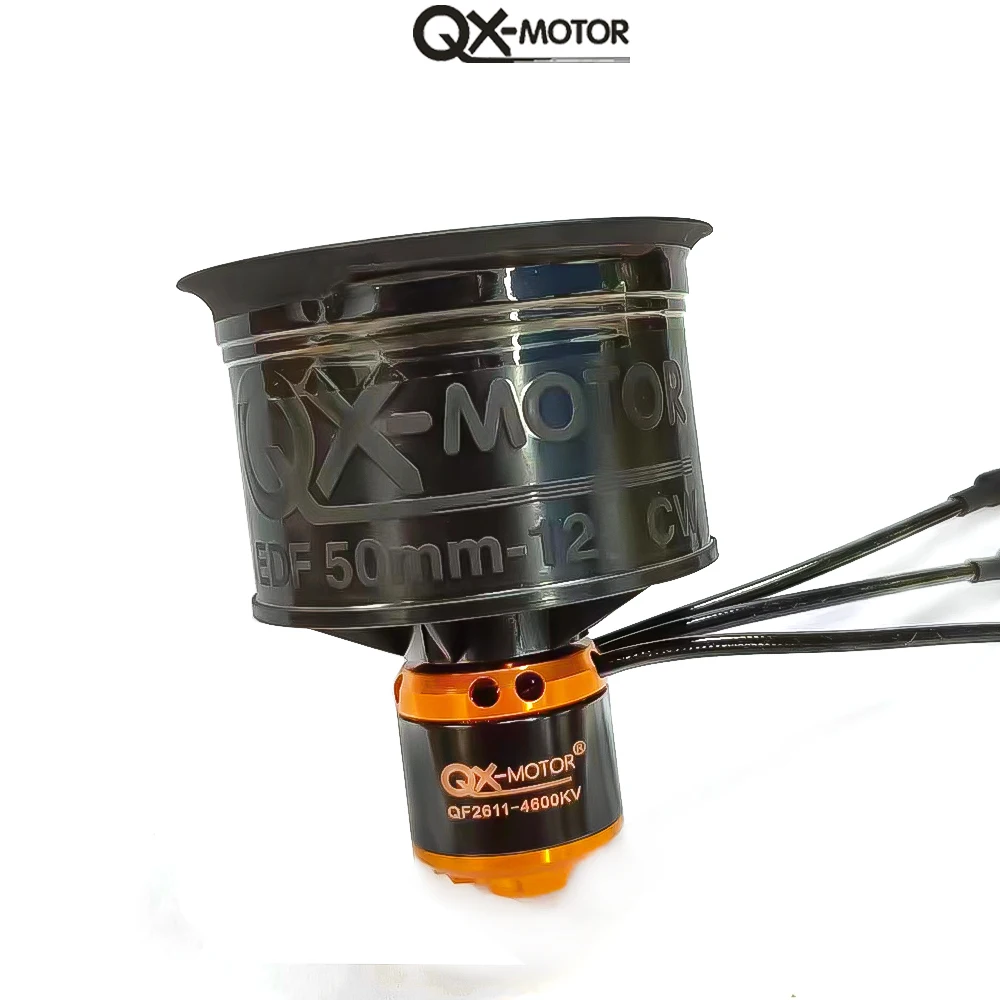 Vue de profil du moteur brushless EDF pour avion RC, montrant le carter métallique et les connexions.