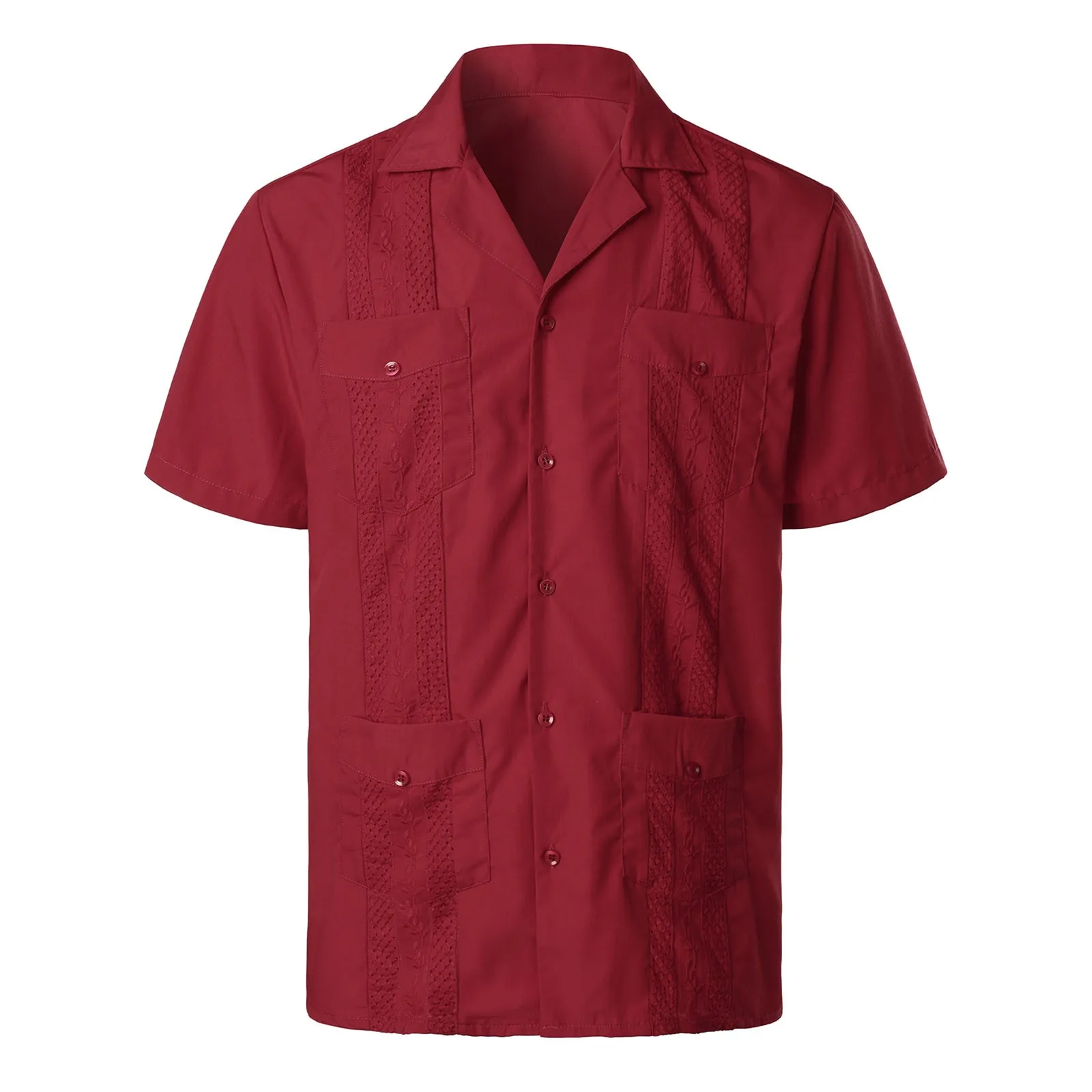 Pure-Color Mens' Shirts Multiple Pockets Lapel Short Sleeves Cardigan Summer Thin Tops Male Blouse Single Breasted Shirt For Man 4