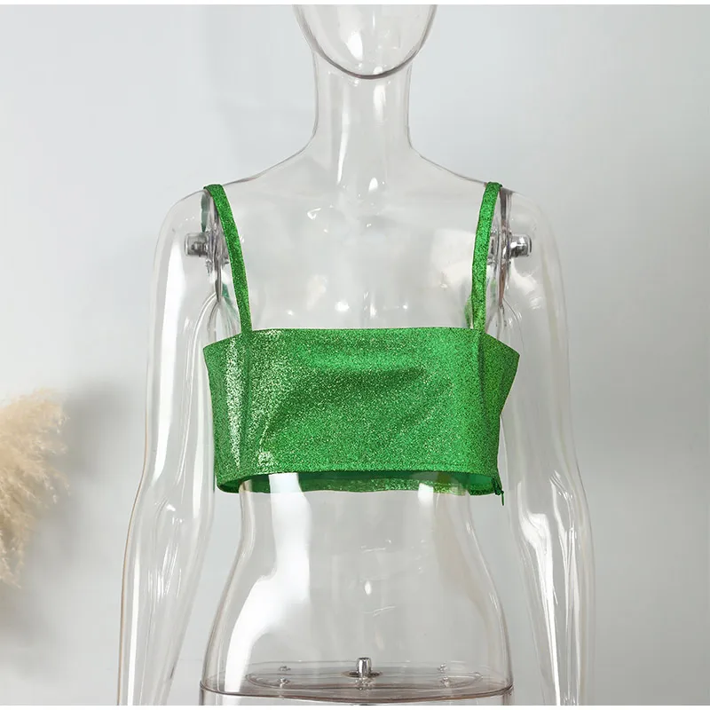 corset t shirt Glitter Club Crop Top Women Off Shoulder Tank Cami Clothing Super Short Party Night Shiny Bling Sexy Sleeveless Tube Tops Y2K green bra