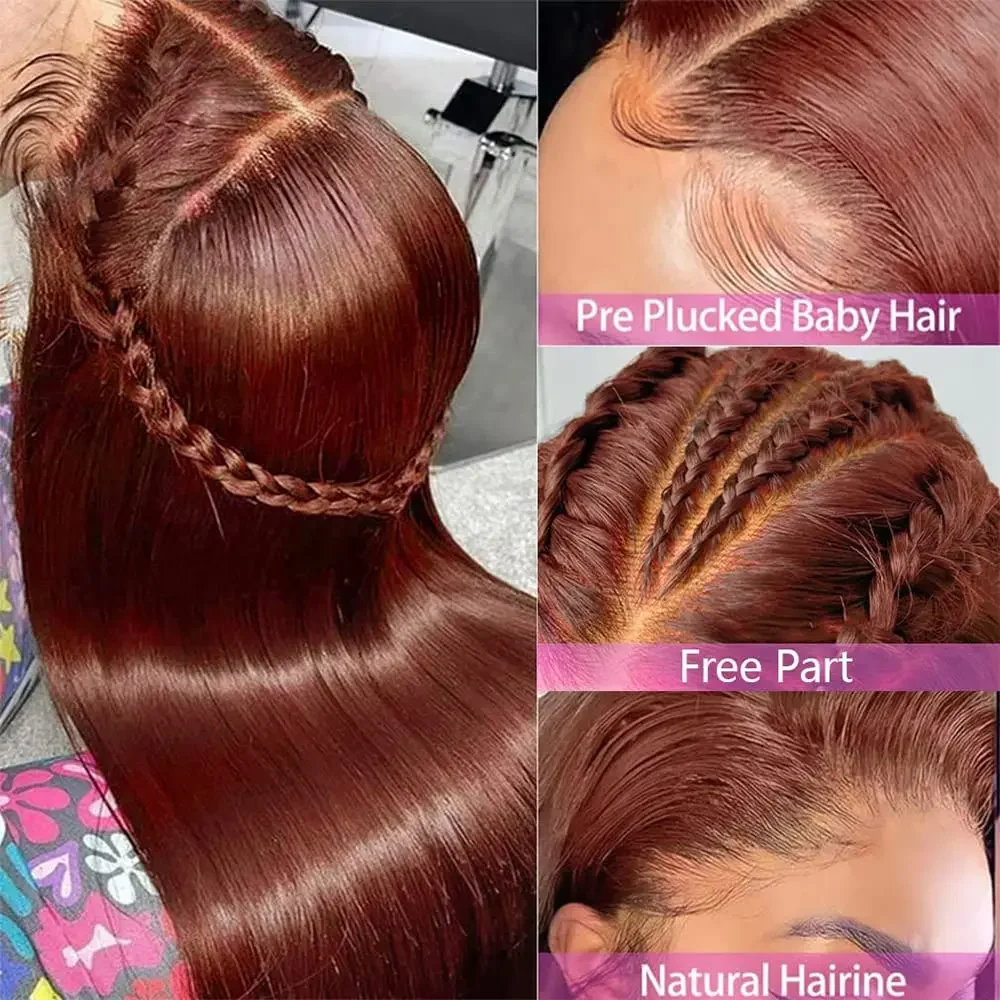 Reddish Brown Straight Lace Front Human Hair Wigs 13x4 13x6 Hd Frontal Wig Pre Plucked Dark Red Brown 4x4 Closure Glueless Wig