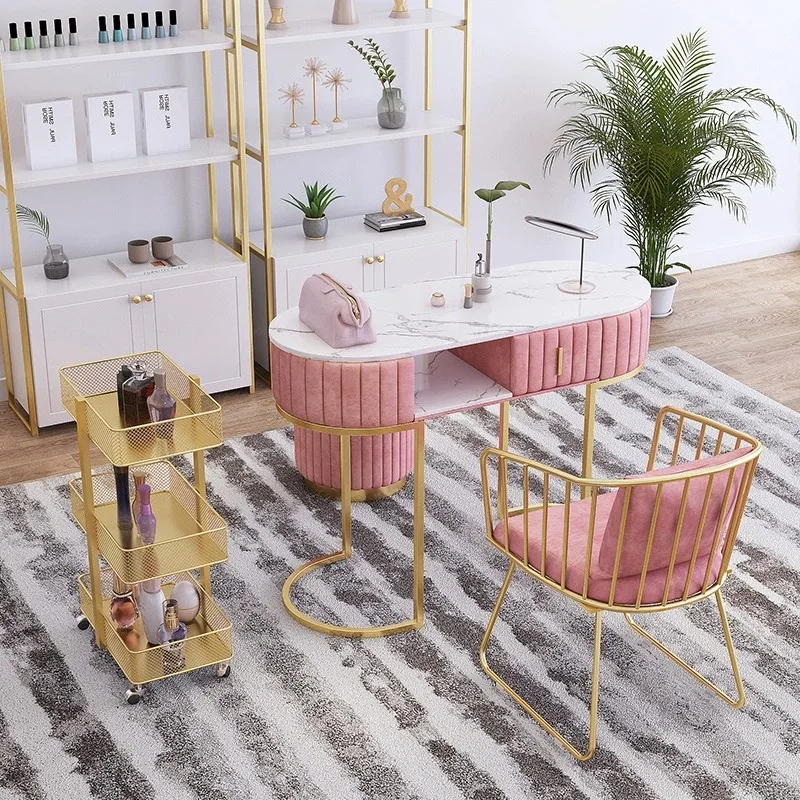 

Modern Pink Nail Table Luxury Exquisite Modern Nordic Manicure Table Exquisite Metal Nageltisch Beauty Salon Furniture HD50ZJ