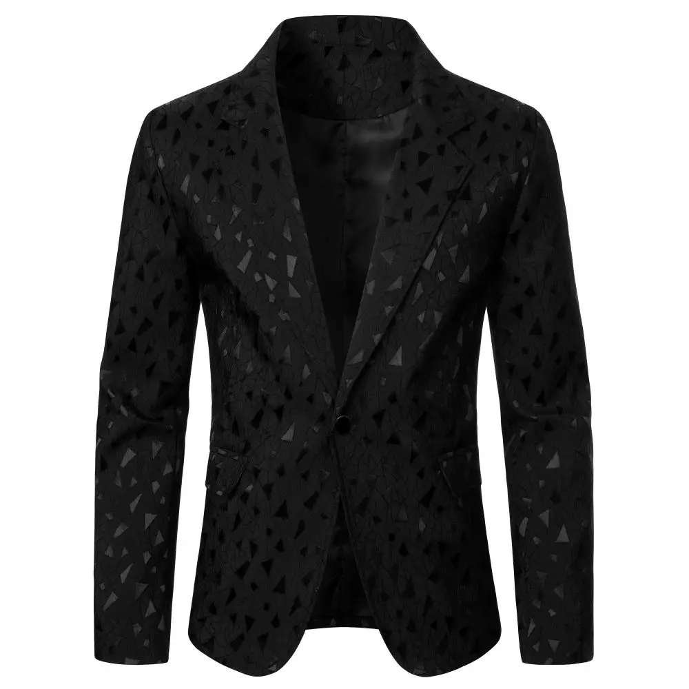 Men's Suit Jacket Geometric Figure Dark Texture Men's Coat Business Casual Style Top Wedding Dinner Party Suit