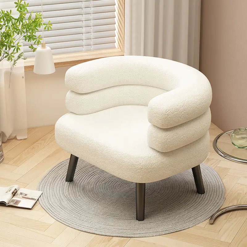 

Modern Single Lamb wool sofas makeup chair living room balcony leisure backrest stool luxury design lazy sofa Beauty salon chair