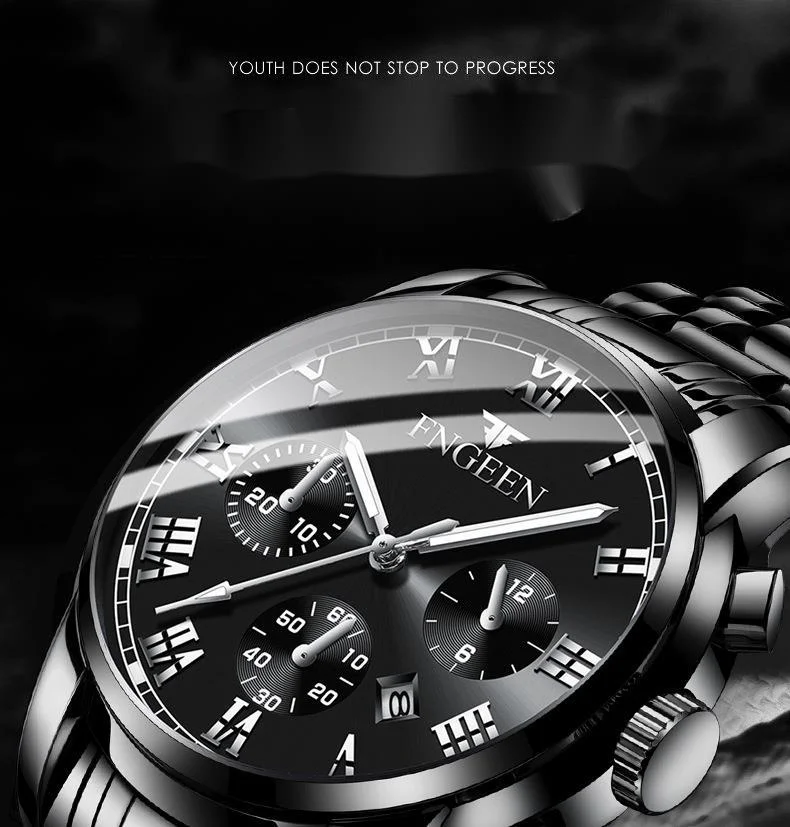 Relógio de quartzo masculino cronógrafo com pulseira de aço_voghion.com