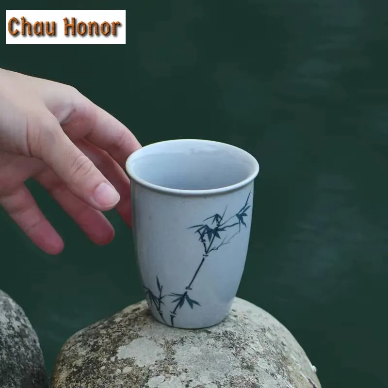 160ml Hand-painted Green Bamboo Cola Mug Beverage Bottle Bubble Teacup Cold Hot Water Jug Household Hand Warmer Tea Services