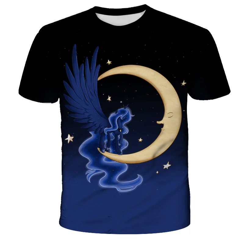 

Casual versatile black T-shirt for children unicorn pattern boys' short sleeved fashion and comfortable girls' top quick drying