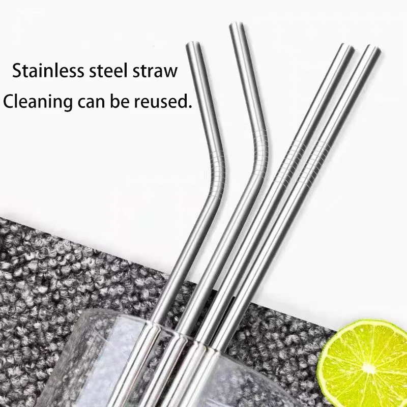 Premium Stainless Steel Reusable Straws Set with Cleaning Brushes - Ideal for Restaurants and Hotels