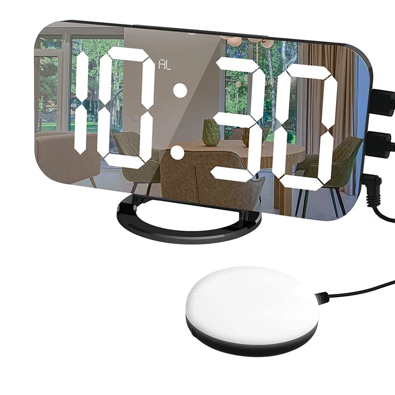 

Promotion! Digital Alarm Clock,Vibration Alarm Clock,With 2 USB Charging Ports,7-Inch LED Mirror Electronic Alarm Clock