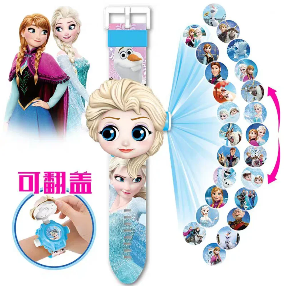 Disney Frozen Spiderman Car Projection Bambini Guardano Il Giocattolo Per Boy Girl Luxury Digital Projection Watch Kids Cartoon Clock Gifts