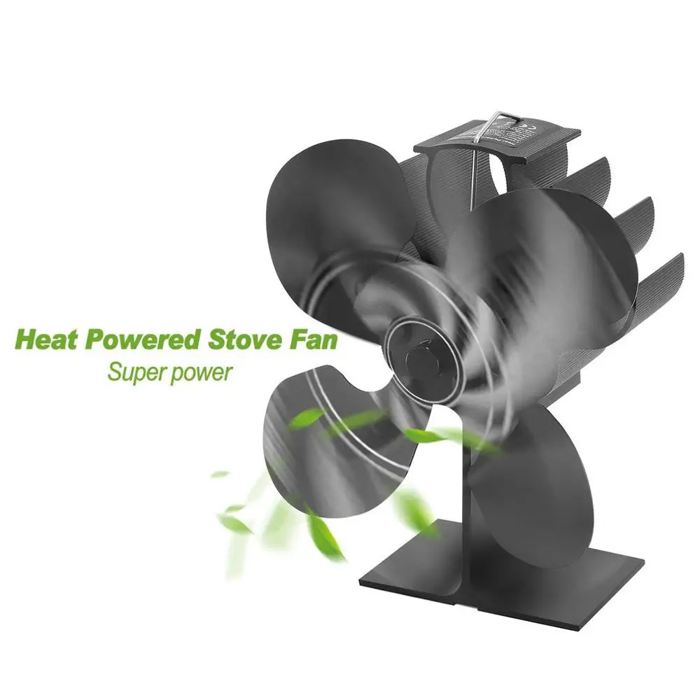 

4 Blade Heat Powered Stove Fan Black Fireplace komin Log Wood Burner Eco Friendly Quiet Fan Home Efficient Heat Distribution