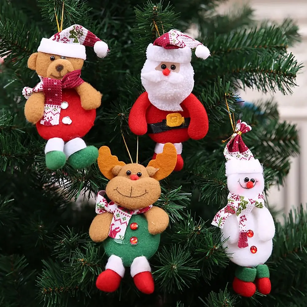 

New Year Decor Xmas Tree Hanging Non-woven Fabric Snowman Elk Santa Bear Christmas Plush Doll Ornaments Winter Atmosphere