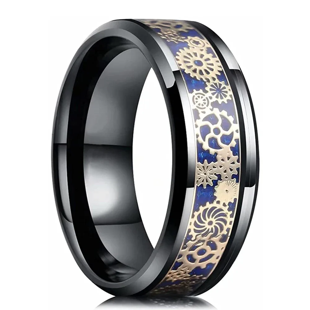Sophisticated Silver Titanium Stainless Steel Men's Ring with Black Carbon Fiber Accent