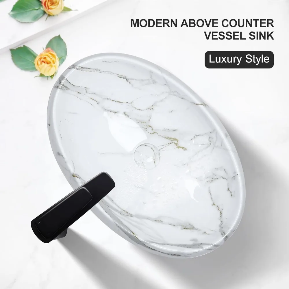 Bathroom Sink 24'' X 16'' Modern Above Counter Countertop Bathroom Vessel Sink Oval Sinks Furniture Fixture Home Improvement 3