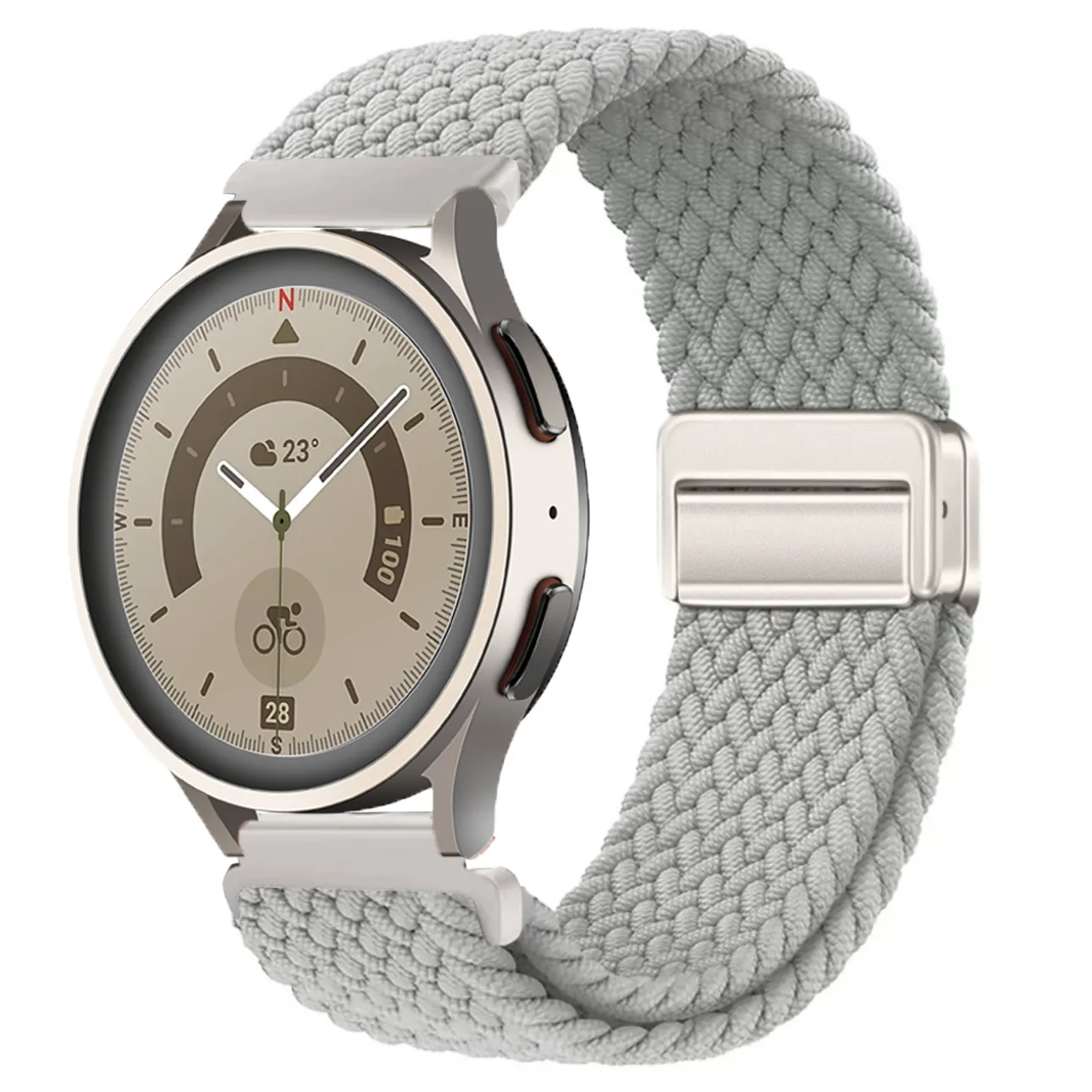 Sleek Silver Magnetic Buckle Nylon Braided Loop Watch Strap - 18mm/20mm/22mm Adjustment Options