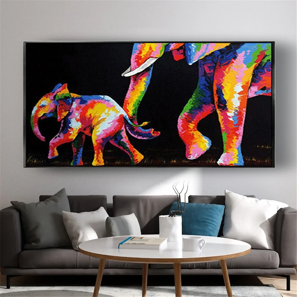 

100% Handpainted Elephant Oil Painting On Canvas Modern Designed Animal Wall Art Picture Handmade For Room Home Decor Poster