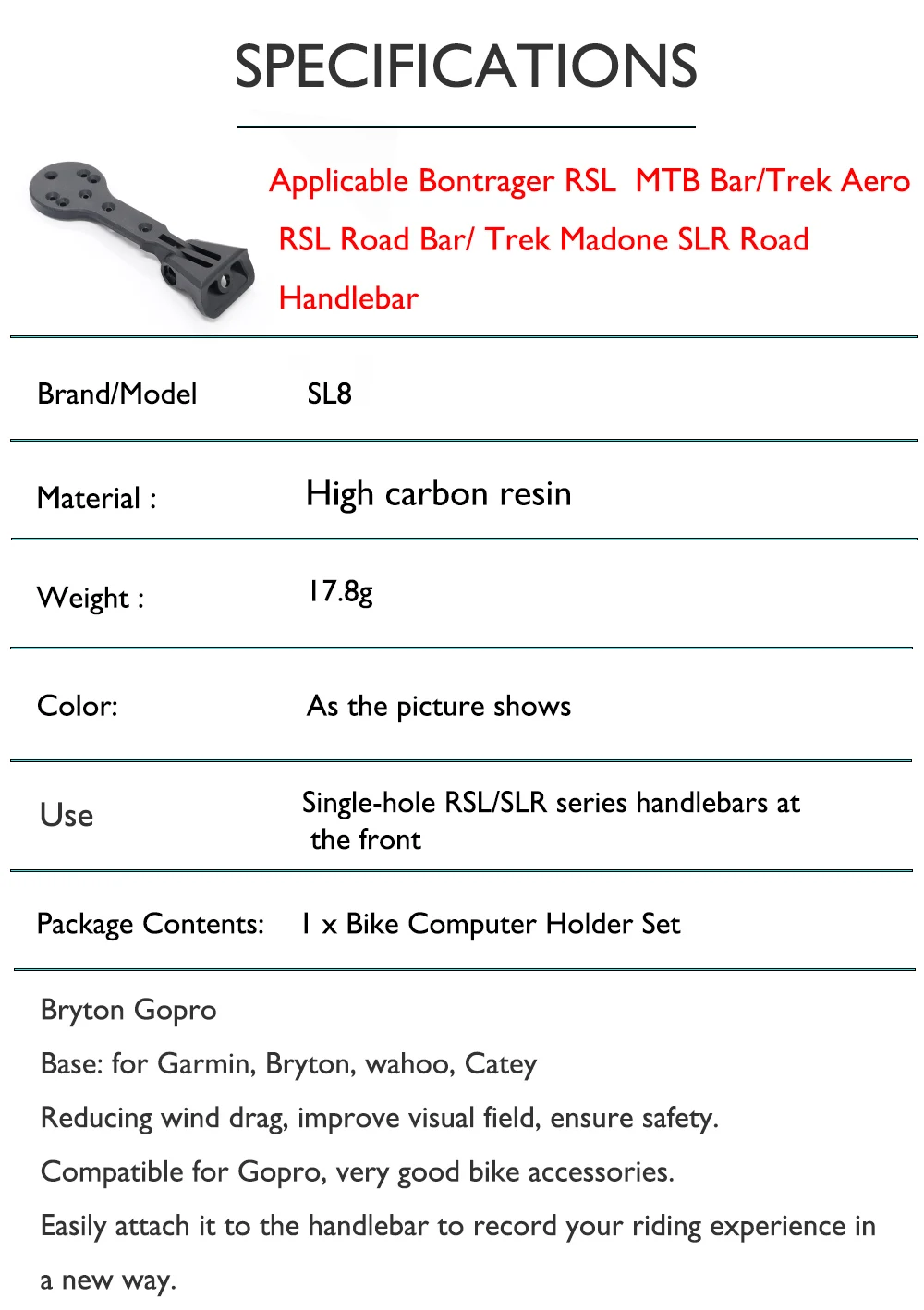 Description Picture 4 of itemBicycle Plastic Computer Mount For TREK Madon/Bontager Handlebar Road Bike Stopwatch Speedometer Holder with Garmin/Wahoo/Bryton