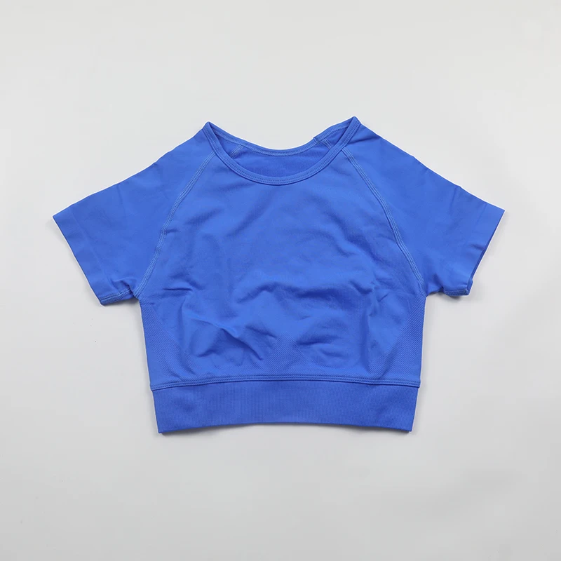Impact Crop Top Seamless Short Sleeve Yoga Shirts Women Scoop Neck Slim Fit Fitness Running T-shirts Workout Tops Gym Clothes
